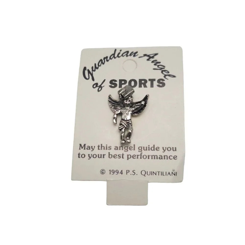 Guardian Angel of Sports Graduate Lapel Brooch Pin Silver Tone Vintage
